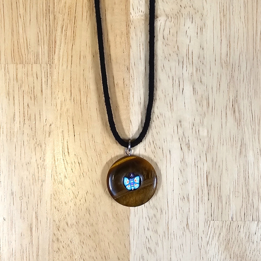 Tigers Eye Butterfly Pendant Necklace - Picture 2 of 6